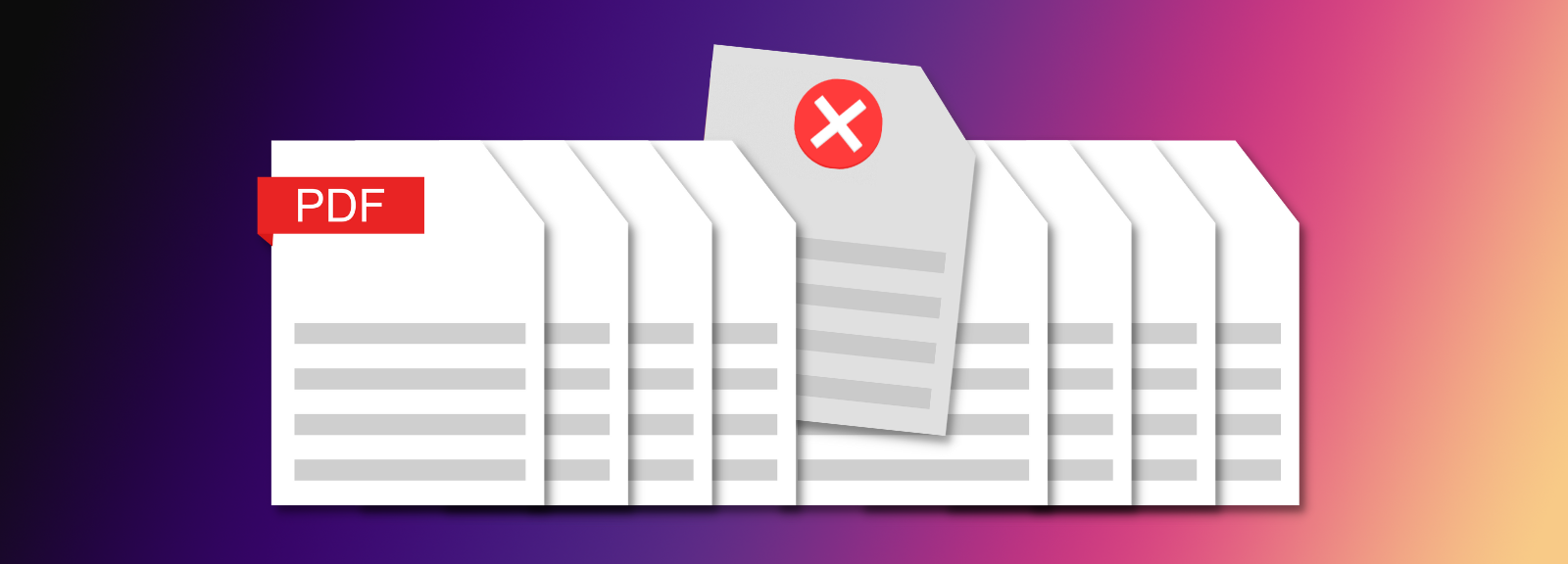 From a stack of nine pages of a PDF document, the fifth page is marked for deletion with a red X